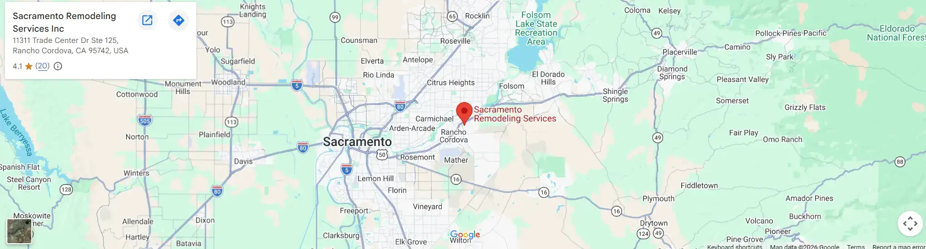Sacramento Remodeling Services Inc Location Map